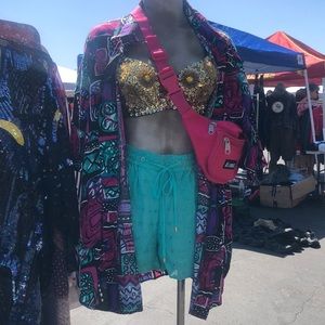 Vintage beaded sequin leisure rayon abstract oversize shirt plum pretty sugar s